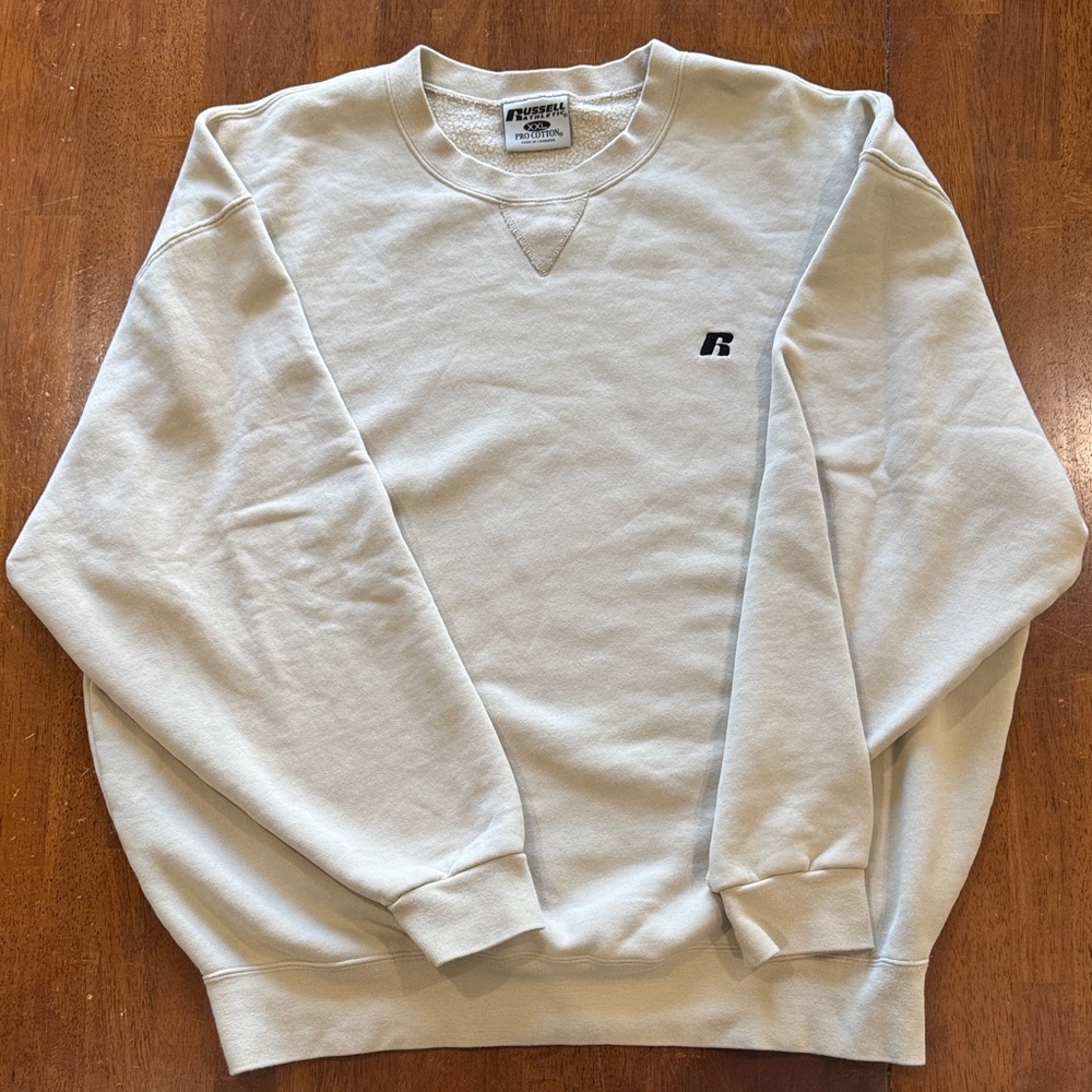 Russell Athletic Pro Cotton Sweatshirt XXL Beige Oatmeal Crewneck Pullover Mens